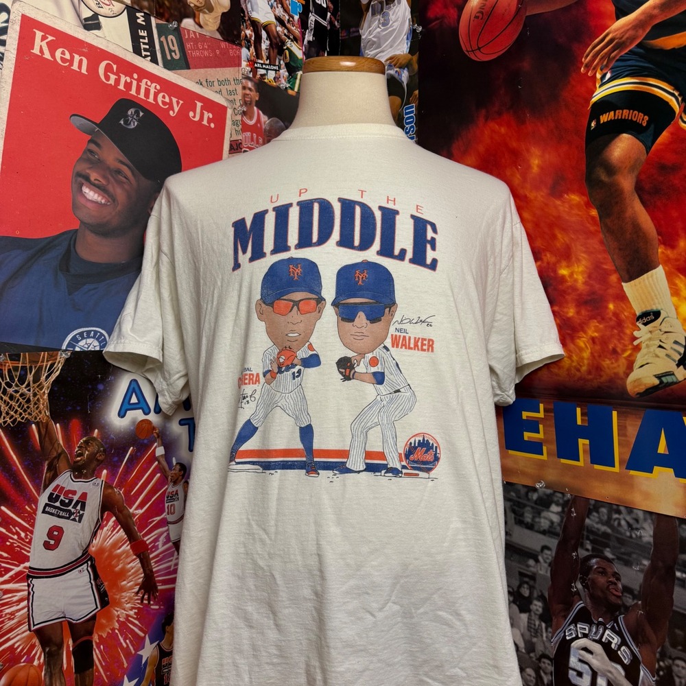 New York Mets Neil Walker Jose Reyes Retro Baseball Caricature T‎ Shirt MLB XL